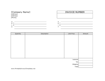 Company Invoice (Unlined) Template