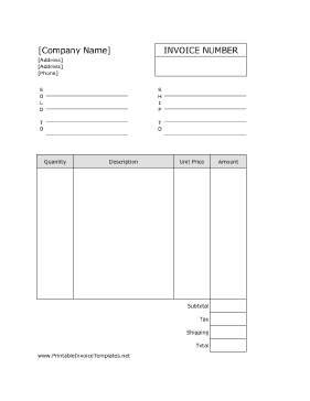 Company Invoice (Unlined) Template