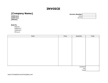 Customer Invoice (Unlined) Template