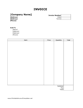 Customer Invoice (Unlined) Template