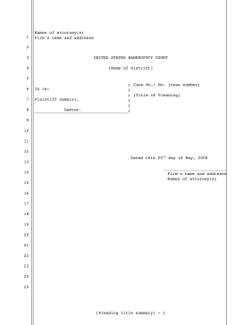 Legal pleading template for filing bankruptcy in U.S. District court, 25-lines