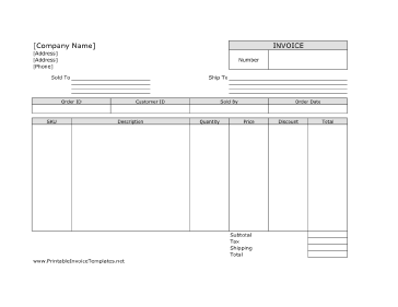 Discount Invoice (Unlined) Template