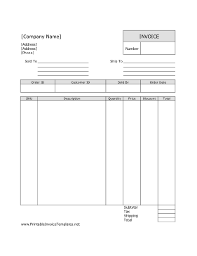 Discount Invoice (Unlined) Template