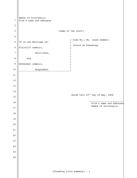 Legal pleading template for party filing for divorce, 26-lines