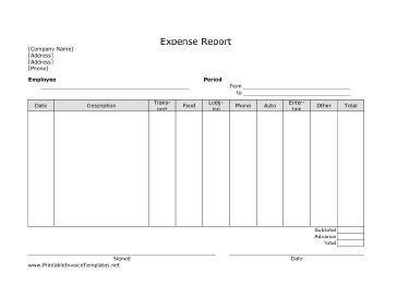 Expense Report (Unlined) Template