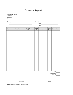 Expense Report (Unlined) Template