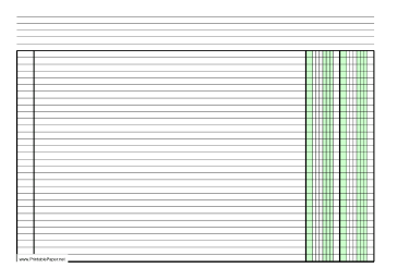 Printable Columnar Paper with two columns on A4-sized paper in landscape orientation