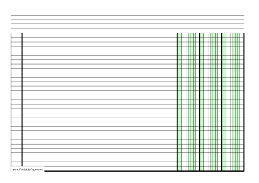 Printable Columnar Paper with three columns on A4-sized paper in landscape orientation