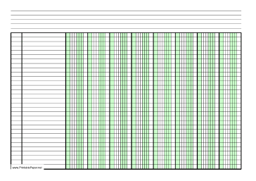 Printable Columnar Paper with eight columns on A4-sized paper in landscape orientation