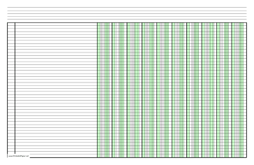 Printable Columnar Paper with ten columns on ledger-sized paper in landscape orientation