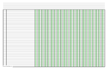 Printable Columnar Paper with eleven columns on ledger-sized paper in landscape orientation