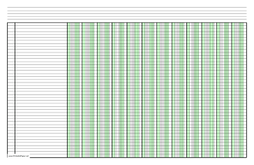 Printable Columnar Paper with twelve columns on ledger-sized paper in landscape orientation