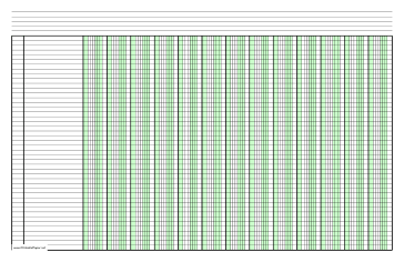 Printable Columnar Paper with thirteen columns on ledger-sized paper in landscape orientation