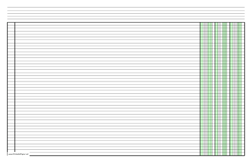 Printable Columnar Paper with three columns on ledger-sized paper in landscape orientation