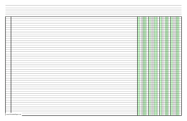 Printable Columnar Paper with four columns on ledger-sized paper in landscape orientation