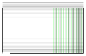 Printable Columnar Paper with six columns on ledger-sized paper in landscape orientation