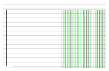 Printable Columnar Paper with seven columns on ledger-sized paper in landscape orientation