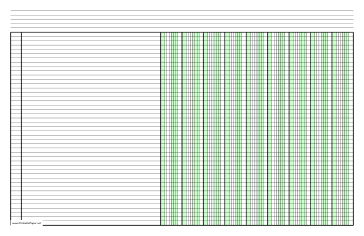 Printable Columnar Paper with nine columns on ledger-sized paper in landscape orientation