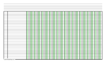 Printable Columnar Paper with ten columns on legal-sized paper in landscape orientation