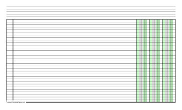 Printable Columnar Paper with three columns on legal-sized paper in landscape orientation