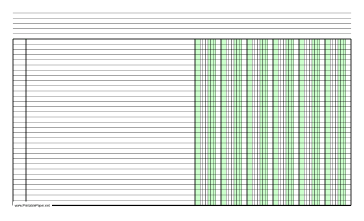 Printable Columnar Paper with six columns on legal-sized paper in landscape orientation