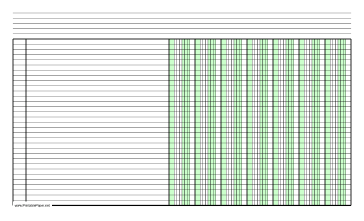 Printable Columnar Paper with seven columns on legal-sized paper in landscape orientation