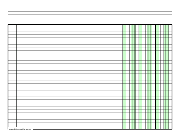 Printable Columnar Paper with three columns on letter-sized paper in landscape orientation