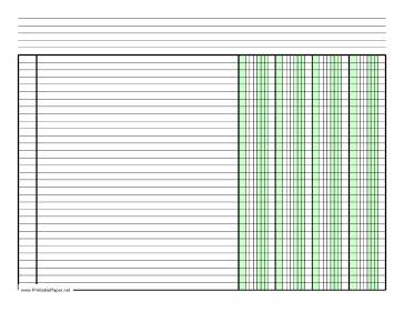 Printable Columnar Paper with four columns on letter-sized paper in landscape orientation