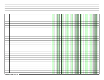 Printable Columnar Paper with five columns on letter-sized paper in landscape orientation