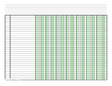 Printable Columnar Paper with seven columns on letter-sized paper in landscape orientation