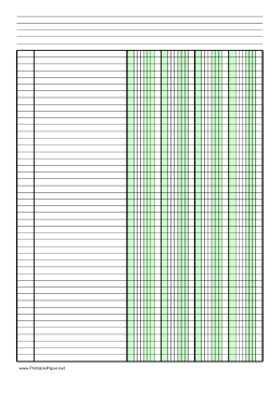 Printable Columnar Paper with four columns on A4-sized paper in portrait orientation