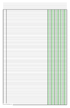 Printable Columnar Paper with three columns on ledger-sized paper in portrait orientation