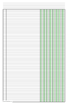 Printable Columnar Paper with four columns on ledger-sized paper in portrait orientation