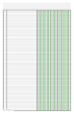 Printable Columnar Paper with five columns on ledger-sized paper in portrait orientation