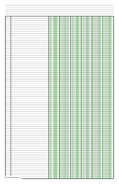 Printable Columnar Paper with six columns on ledger-sized paper in portrait orientation