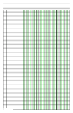 Printable Columnar Paper with seven columns on ledger-sized paper in portrait orientation