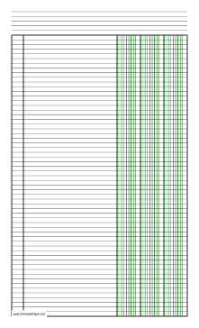 Printable Columnar Paper with three columns on legal-sized paper in portrait orientation