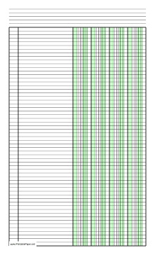 Printable Columnar Paper with four columns on legal-sized paper in portrait orientation