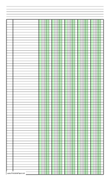 Printable Columnar Paper with five columns on legal-sized paper in portrait orientation