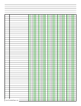 Printable Columnar Paper with five columns on letter-sized paper in portrait orientation