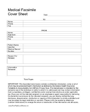 Medical HIPAA fax cover sheet