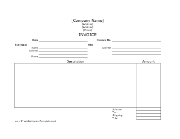 Job Invoice (Unlined) Template