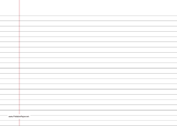 Printable Lined Paper wide-ruled on A4-sized paper in landscape orientation