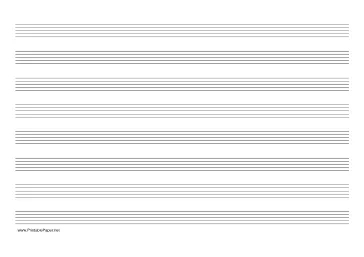 Printable Music Paper with eight staves on A4-sized paper in landscape orientation