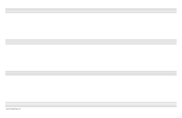 Printable Music Paper with four staves on ledger-sized paper in landscape orientation