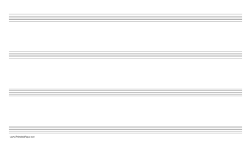 Printable Music Paper with four staves on legal-sized paper in landscape orientation