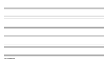 Printable Music Paper with six staves on legal-sized paper in landscape orientation