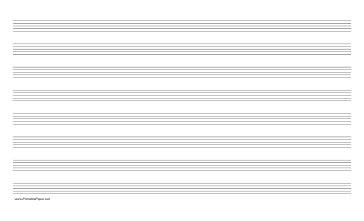 Printable Music Paper with eight staves on legal-sized paper in landscape orientation