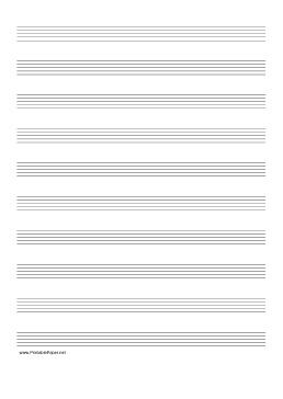 Printable Music Paper with ten staves on A4-sized paper in portrait orientation