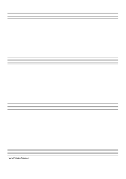 Printable Music Paper with four staves on A4-sized paper in portrait orientation